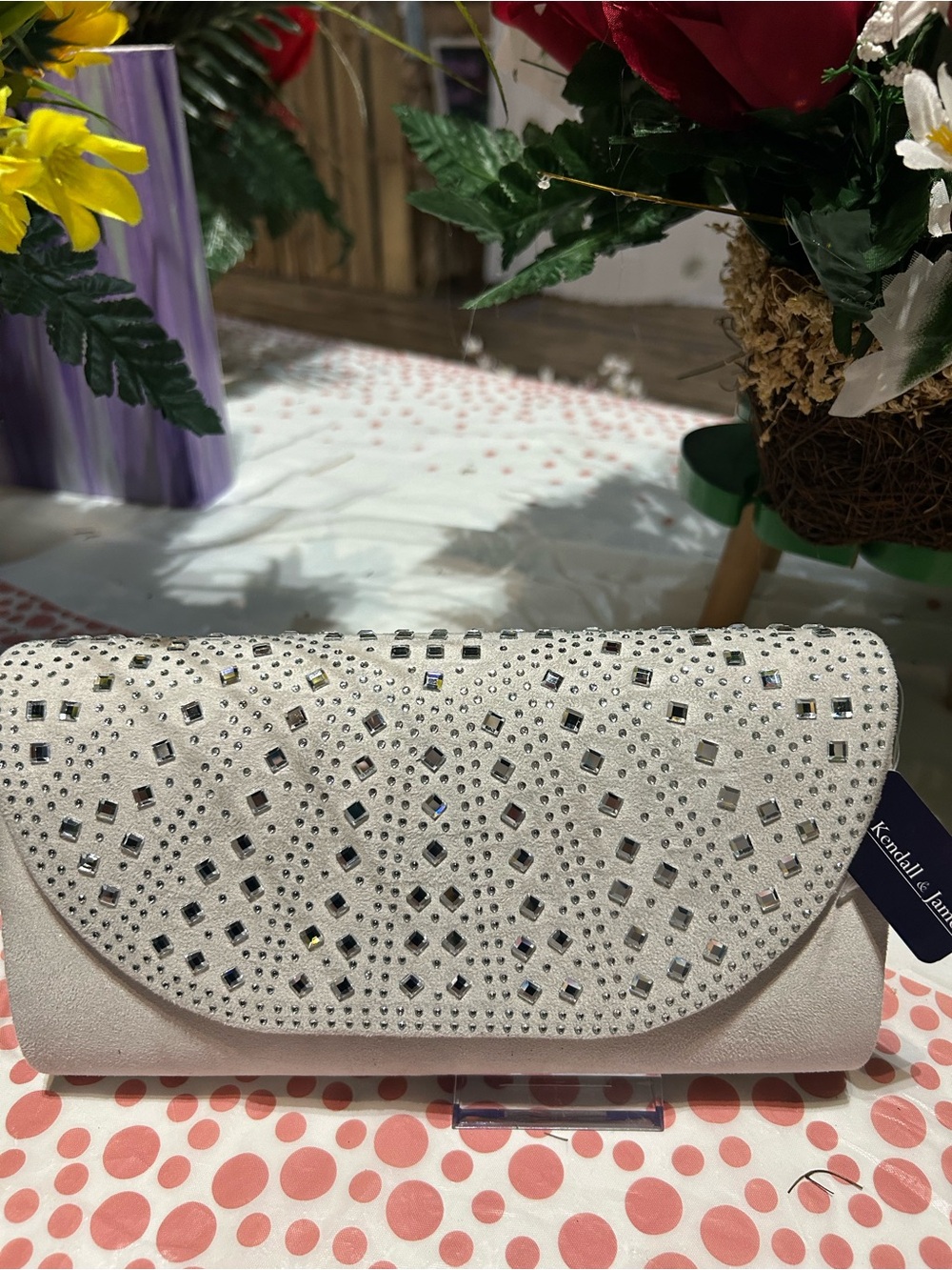 Kendall & James White Crystal-Embellished Evening Clutch